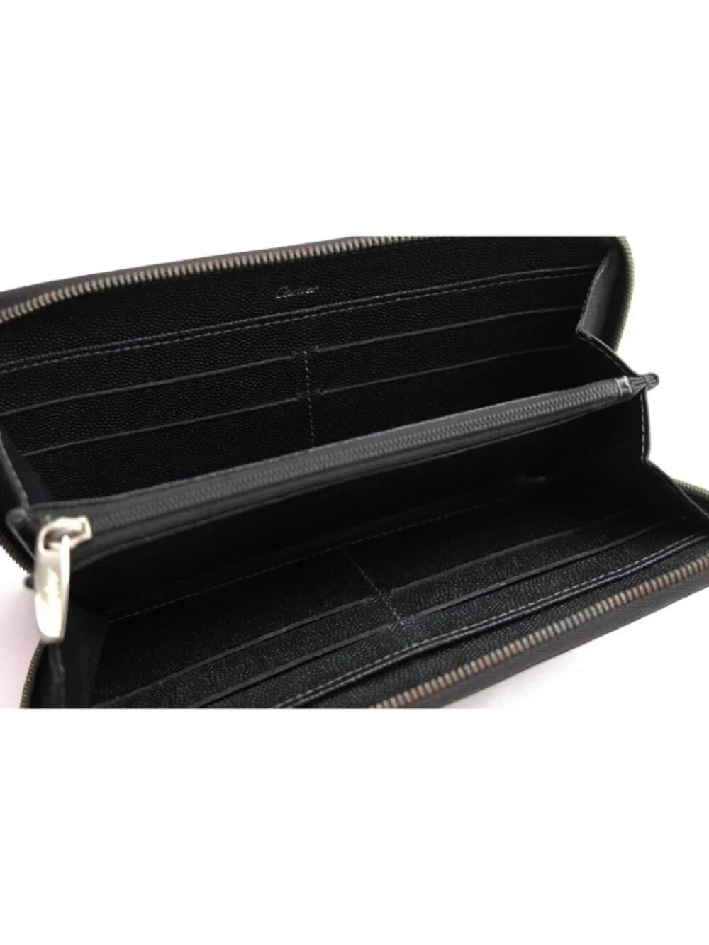Cartier Wallet Leather Black Santos Coin Purse Round Zip Around